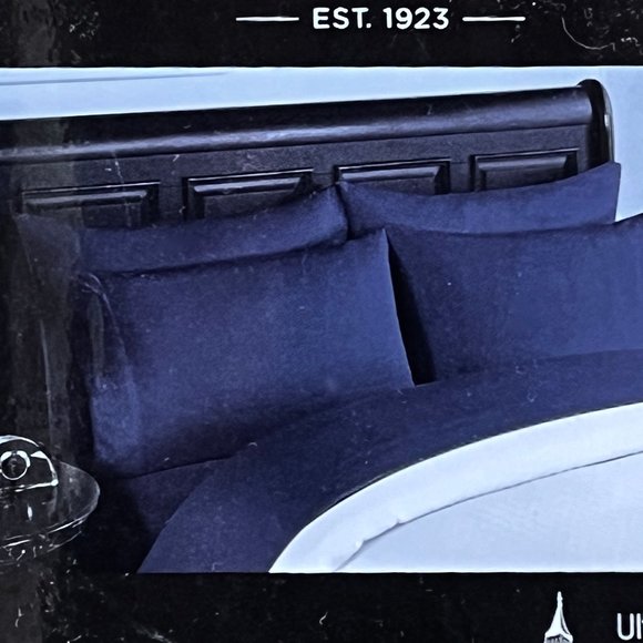 6-pc London Fog KING SIZE Sheet Set - NAVY BLUE  / 2 BONUS pillowcases - Picture 2 of 3